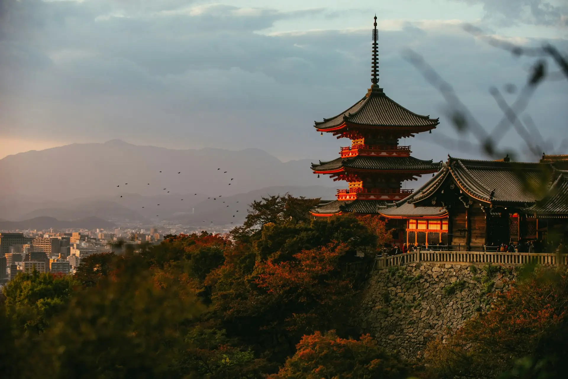 Pagoda overlooking Kyoto at sunset