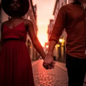 Romantic couple enjoying a luxury getaway in Chicago at sunset