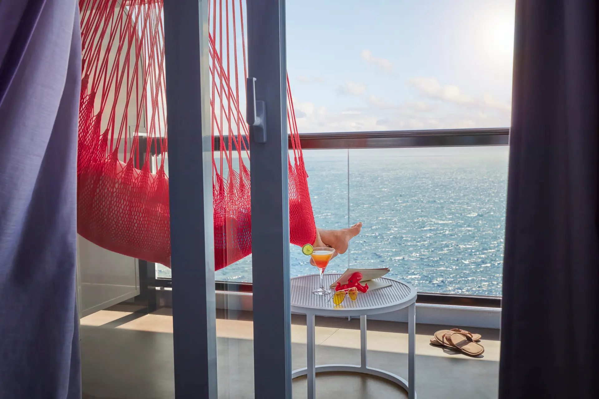 Virgin Voyages Cruise Line Sea Terrace hammock luxury cruise balcony experience