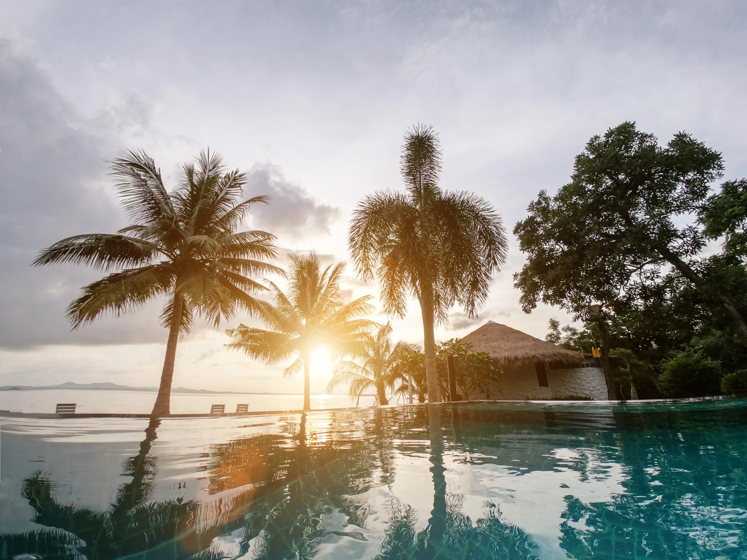 Sea and coastal resort at sunset